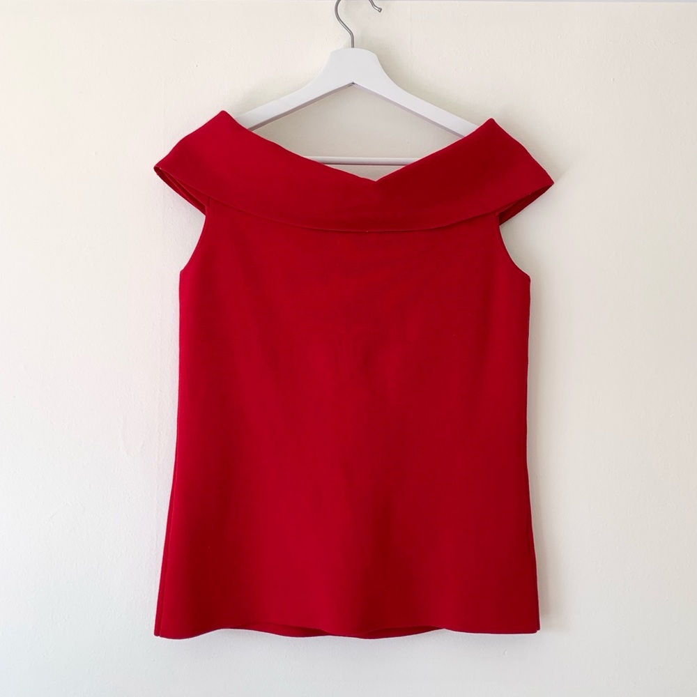 Ann Taylor red knit off the shoulder top - Picture 11 of 16
